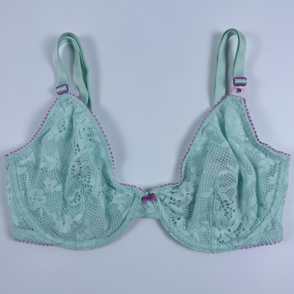 Victoria's Secret Tease Unlined Demi Bra Aqua Mint Lace Underwire 36C NWT